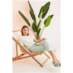 Пижама-капри из 100% хлопка с зелеными цветами