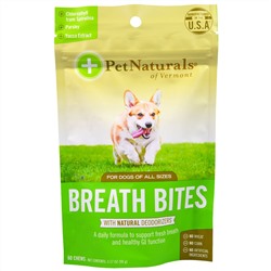 Pet Naturals of Vermont, Breath Bites Zip Lock Bag, For Dogs, 60 Chews, 3.17 oz (90 g)