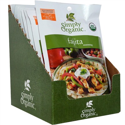 Simply Organic, Приправа фахита, 12 пакетов, по 1 унции (28 г) каждый