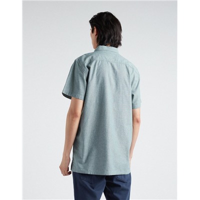 Short Sleeve Cambric Shirt, Men, Green