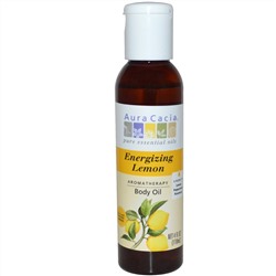 Aura Cacia, Ароматерапевтическое масло для тела, бодрящий лимон, 4 жидких унции (118 мл)
