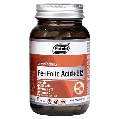 Phytodef Demir + Folik Asit + Vitamin B12 + Vitamin C - 30 Tablet PHYTDFCLLGNTBLT-59