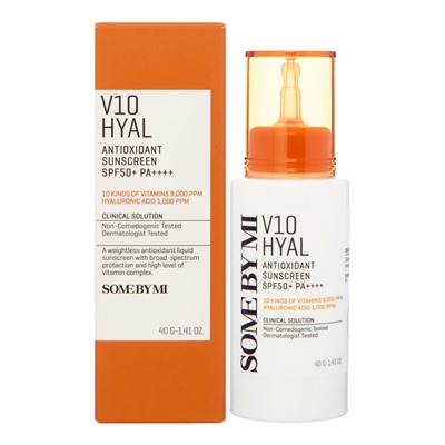 SOME BY MI V10 HYAL ANTIOXIDANT SUNSCREEN Выравнивающий тон кожи солнцезащитный крем с гиалуроновой кислотой и комплексом витаминов 40мл