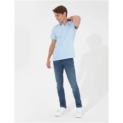 Mavi Slim Fit Desenli Polo Yaka Tişört