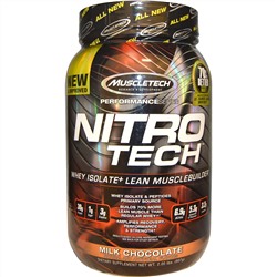 Muscletech, Nitro -Tech, сывороточный изолят для наращивания сухой мышечной массы, вкус молочного шоколада, 2.0 фунта (907 г)