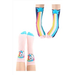 Denokids Rainbow Star Unicorn Kız Çocuk Pembe Soket Çorap 2 Çift Takım CFF-22S1-129