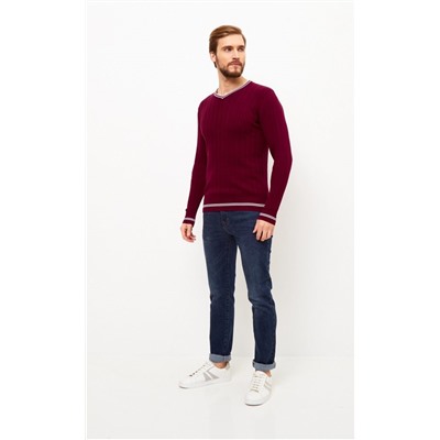 Пуловер с контрастной V-образной горловиной F221-15-3010 бордовый