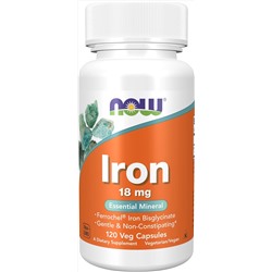 NOW Supplements, Iron 18 mg, Non-Constipating*, Essential Mineral, 120 Veg Capsules
