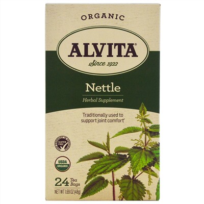 Alvita Teas, Organic, чай с крапивой, без кофеина, 24 чайных пакетика, по 1,69 унции (48 г) каждый