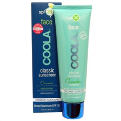 COOLA Organic Suncare Collection, Классический солнцезащитный крем для лица с SPF 30 и огуречным ароматом, 50 мл