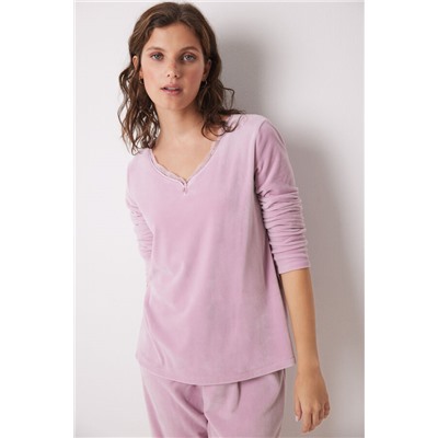 Pijama largo terciopelo soft touch rosa