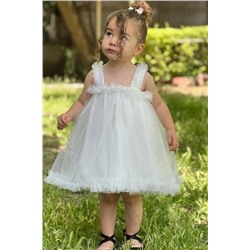 meqlife Beyaz Pamuk Prenses Kız Çocuk Parti Elbisesi Doğum Günü Kıyafeti - Beyaz MEQ00001MQ