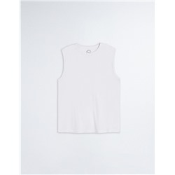 Sleeveless Basic T-shirt, Men, White