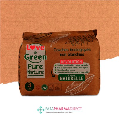 Love&Green Pure Nature - Couches Écologiques Non Blanchies - Taille 3 - 4 à 9kg - 42 couches