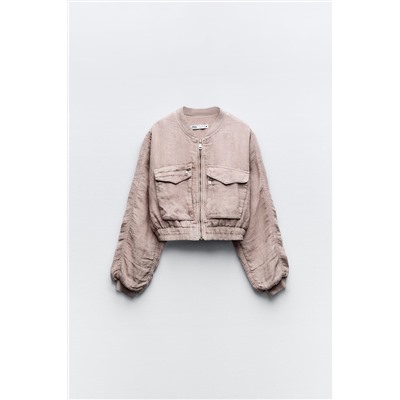 LINEN BOMBER JACKET WITH POCKETS