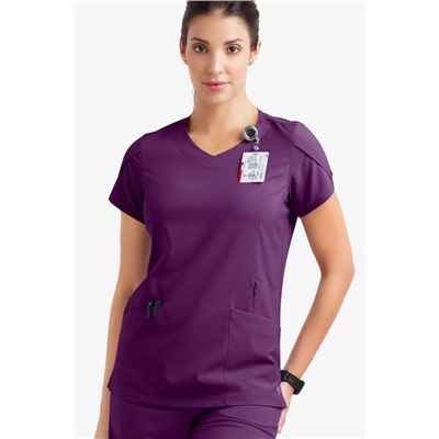 Easy STRETCH Daisy Women's 4-Pocket V-Neck Scrub Top with Petal Sleeves