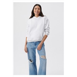 MaviKapüşonlu Beyaz Basic Sweatshirt 167299-70000