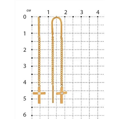 Серьги-продёвки длинные кресты из золочёного серебра с фианитами 925 пробы Са-019з200
