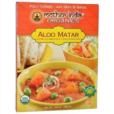 Great Eastern Sun, Mother India Organics, Aloo Matar, средней остроты, 10,6 унций (300 гр)