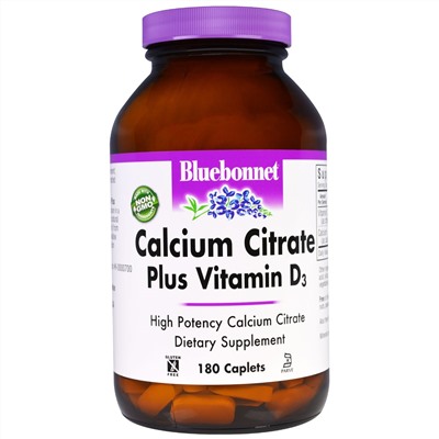 Bluebonnet Nutrition, Цитрат кальция с витамином D3, 180 капсулообразных таблеток