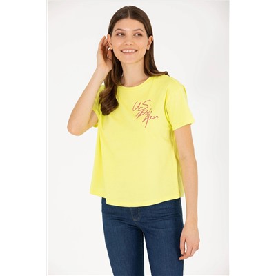 Kadın Neon Sarı Bisiklet Yaka Tişört
