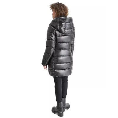 DKNY Women's Bibbed Shawl-Collar Packable Shine Puffer Coat