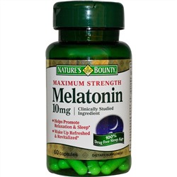 Nature's Bounty, Мелатонин, максимальная сила, 10 мг, 60 капсул