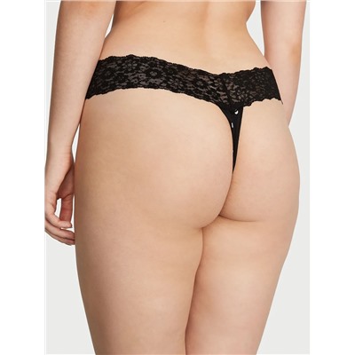 THE LACIE Lace-Waist Cotton Thong Panty