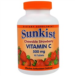 Sunkist, Витамин C, жевательные таблетки с клубничным вкусом, 500 мг, 90 таблеток