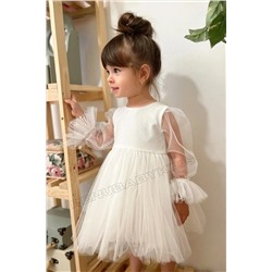 penu baby kids Beyaz Uzun Tül Kol Detaylı Tütülü Kız Bebek Elbise - Cinderella Tülkol