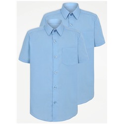 Boys Light Blue Slim Fit Short Sleeve School Shirts 2 Pack