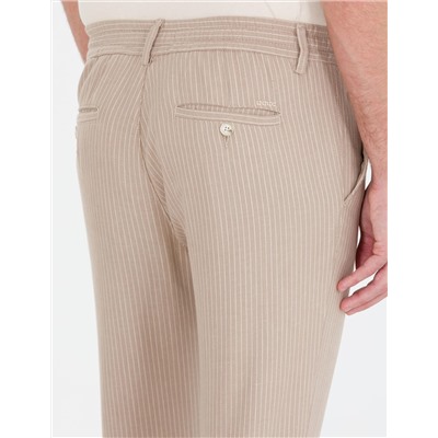 Açık Kahverengi Slim Fit Beli Lastikli Kanvas Pantolon
