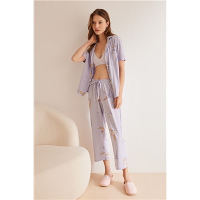 Pijama camisero 100% algodón lila