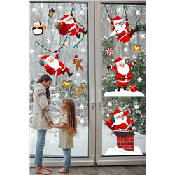 Echo Home Yılbaşı Sticker Sevimli Noel Baba Ve Kar Taneleri Pencere Duvar Süsü ECH26