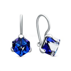 Серьги детские из серебра с кристаллами Swarovski Бермудский синий родированные