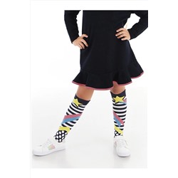 Mushi Yıldız Siyah Beyaz Çizgili Kız Çocuk Dizaltı Çorap MS-21S1-004-02