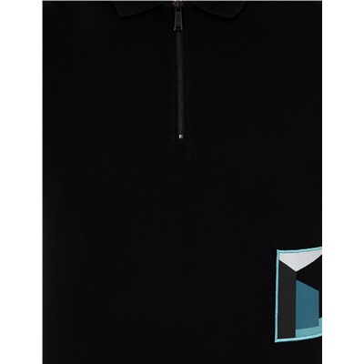 Siyah Slim Fit Fermuar Detaylı Polo Yaka Tişört