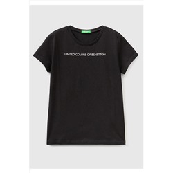 United Colors of BenettonKız Çocuk Siyah Slogan Baskılı T-Shirt Siyah