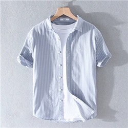Японская полосатая вышитая рубашка с короткими рукавами, мужская летняя повседневная универсальная молодежная рубашка