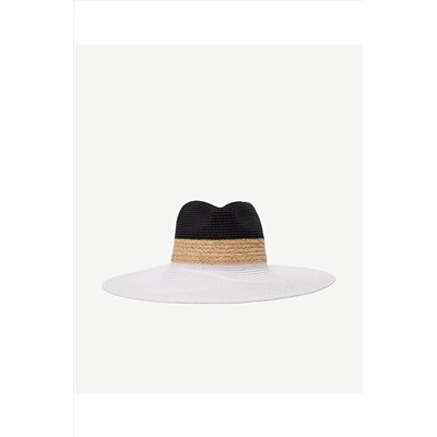 Yargıcı Siyah Beyaz Hasır Şapka 23YKSP6015