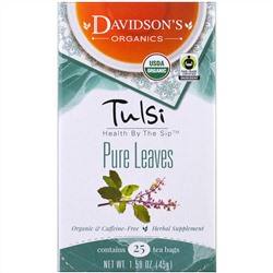 Davidson's Tea, Тулси, листовой чай органического происхождения, без кофеина, 25 чайных пакетов, 45 г (1,58 унции)