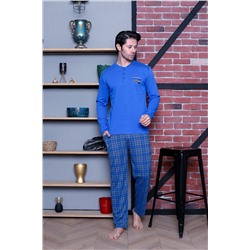 AHENGİM Man Erkek Pijama Takımı Interlok Omuz Parçalı Altı Ekoseli Pamuklu Mevsimlik M70112273 1-2-10001216