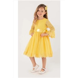 Mnk Dantelli Kız Çocuk Elbise Sarı Sarı 222-PUANDANTEL-SARI