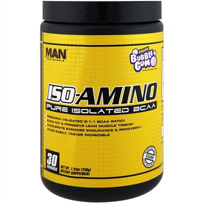 MAN Sports, ISO-AMINO, Pure Isolated BCAA, Grape Bubble Gum, 7.41 oz (210 g)
