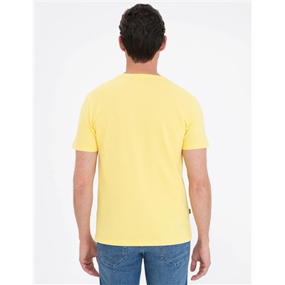 Sarı Slim Fit Baskılı Bisiklet Yaka Tişört
