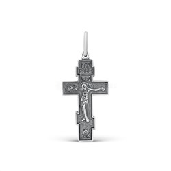 Крест православный из чернёного серебра - Спаси и сохрани 3,2 см