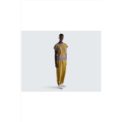 United Colors of Benetton Kadın Hardal Sarısı Paçası Düğme Detayli Orta Yüksek Bel Pantolon 123P4LKVDF038-0V1