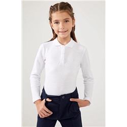 Defacto Kız Çocuk Beyaz Pike Uzun Kollu Polo Okul Tişörtü J0010A620AU