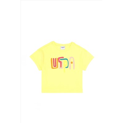 Kız Çocuk Açık Sarı Bisiklet Yaka Tişört