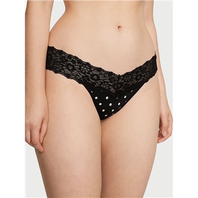 THE LACIE Lace-Waist Cotton Thong Panty